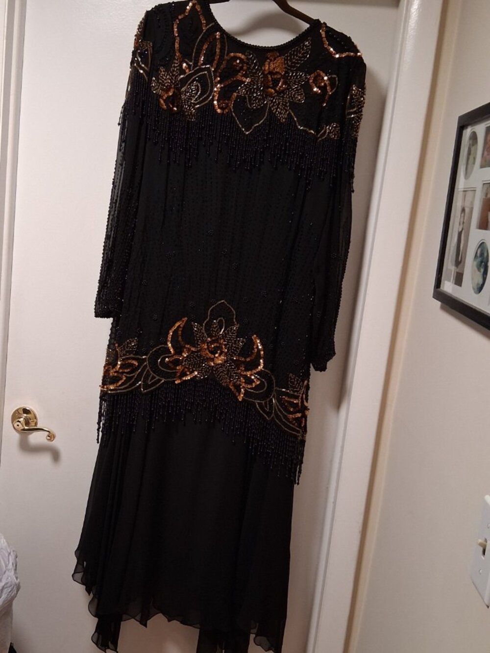 Vintage Black and Gold Sequin & Beaded Long Cocktail Dress
